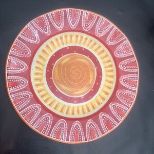 Joyce Shelton Studios Celestial Sun Burst Round Serving Platter 15 In Orange Red